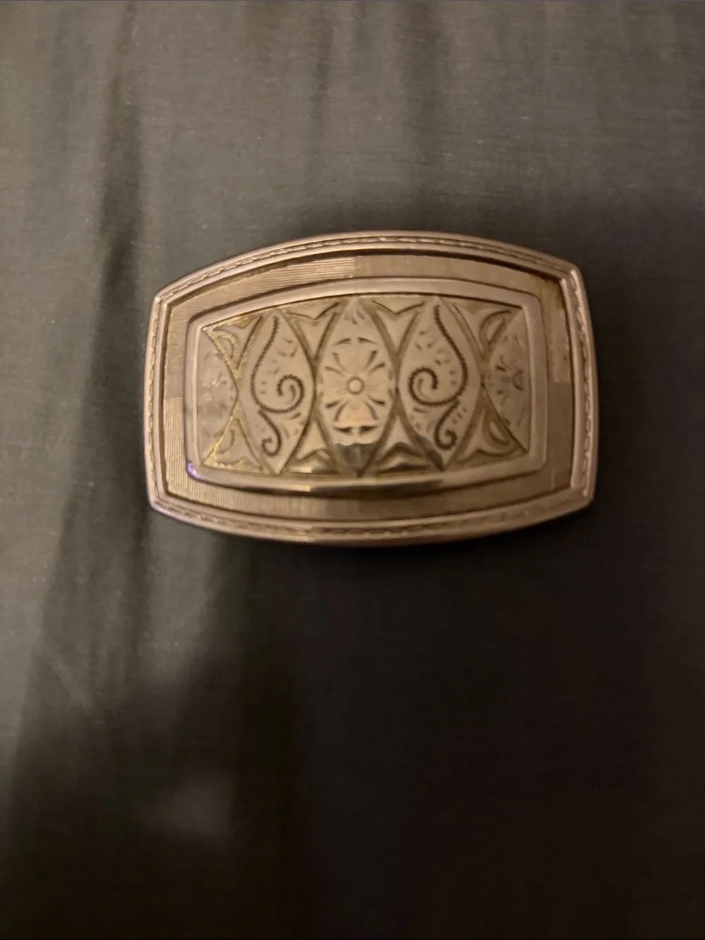 Engraved Decorative Metal Trinket Box - Brass Tone
